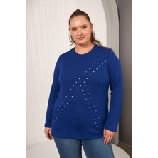 Büyük Beden Geometrik Taşlı Bluz Saks