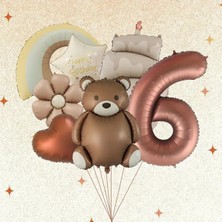 7 Adet Kahverengi Ayı Papatya Kek Gökkuşağı Folyo Yaş Balon Set