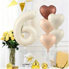 6'lı Büyük Krem Numara & Kalp Folyo Balon Seti - Doğum Günleri Için