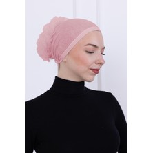 Fırfırlı Önden Dikişli Penye Bone - Kadın Tesettür Bağlamalı Topuz Iç Bone Pembe