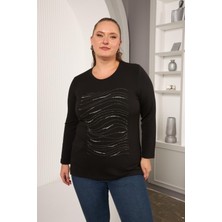 Büyük Beden Taş Detay Bluz Kahve