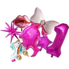 Çocuklar Için Gül Kırmızı Numarası Balon Seti, Doğum Günü Dekorasyonu, 7 Li Set