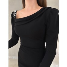 Moda Feminen Zyran Kol Detay Yırtmaçlı Abiye 582755 Siyah