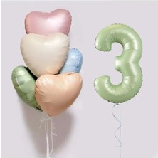 5 Adet Retro Kalp Folyo Balon Buketi Seti Su Yeşili Rakam Folyo Balon Doğum Günü Balon Seti Süsü