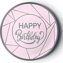 8'li Karton Tabak Gümüş Yaldızlı Happy Pembe