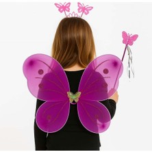 Nessiworld Fuşya Kelebek Kız Seti – 50 cm Kelebek Kanadı, Taç ve Asa