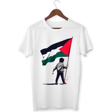 Filistin Dayanışma Tişörtü Bayrak Baskılı T-Shirt Çocuk Yetişkin Unisex Beyaz Tişört