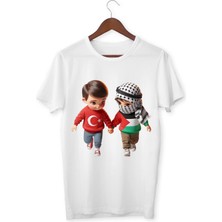 Filistin Dayanışma Tişörtü Bayrak Baskılı T-Shirt Çocuk Yetişkin Unisex Beyaz Tişört