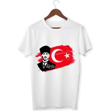10 Kasım Atatürk Baskılı Tişört Atatürk ve Türk Bayraklı 10 Kasım T-Shirt