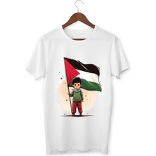Filistin Dayanışma Tişörtü Bayrak Baskılı T-Shirt Çocuk Yetişkin Unisex Beyaz Tişört