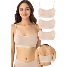 Kadın Bambu Ip Askılı Çıkarılabilir Pedli Büstiyer Ten 3'lü Paket