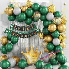 Çıtıpıtıstore Kral Taçlı Gold Yeşil Balon Set