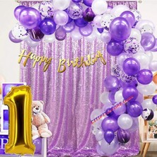 1 Yaş Macaron Mor Balon Zinciri Seti