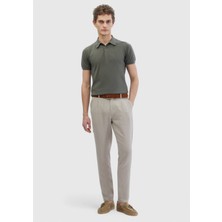 Bej Düz Dokuma Jogging Fit Casual %100 Keten Pantolon