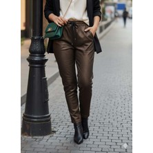 AY17022 Desenli Likralı Coton Pantolon Kahverengi