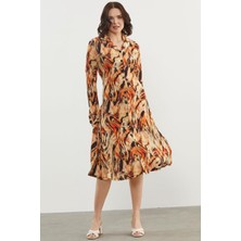 77421 Sementa Yaprak Desenli Renkli Gömlek Elbise