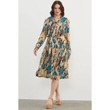 77421 Sementa Yaprak Desenli Renkli Gömlek Elbise