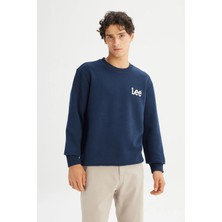 Lee L2520365 607 Rıvet Navy Erkek Small Logo Baskılı Regular Bısıklet Yaka Sweatshırt