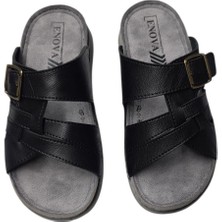 Enova Erkek Ortopedik Tokalı Dikişli Şık Ev Dışarı Suni Deri Erkek Terlik