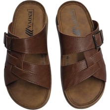 Enova Erkek Ortopedik Tokalı Dikişli Şık Ev Dışarı Suni Deri Erkek Terlik