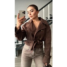 Kahve Gabardin Kuşaklı Trençkot