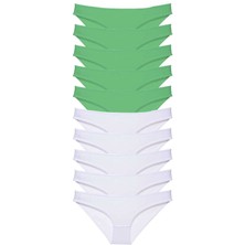 10 Adet Eko Set Likralı Kadın Slip Külot Yeşil Beyaz