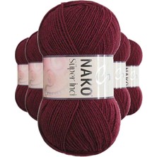 5 Adet Süper Inci El Örgü Ipi 100 gr Bordo 999