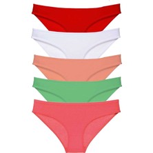 5 Adet Süper Eko Set Likralı Kadın Slip Külot Kırmızı Beyaz Pudra Yeşil Fuşya