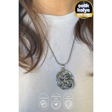 Balzamin Paslanmaz Çelik Madalyon Çift Taraflı Ejderha Gümüş Rengi Parlak Kararmaz Çelik Kolye Unisex Kolye