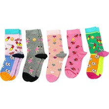 Kız Çocuk Renkli Desenli Günlük Pamuklu Dikişsiz Çorap