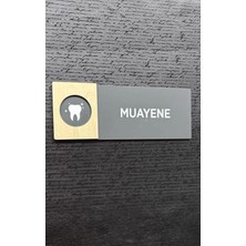 Muayene Doktor Hastahane Kapı Isimlik Levhası Antrasit Pleksi Ahşap Detaylı Kendinden Yapışkanlı