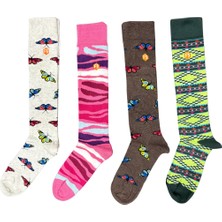 Kadın Renkli Desenli Pamuklu Dizaltı Çorap