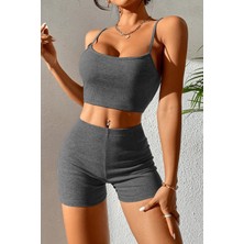 Kadın Antrasit Gri Şortlu Kaşkorse Gecelik Takım