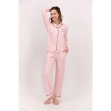 Pierre Cardin 8765 Kadın Uzun Kollu Gömlek Pijama Takımı-Pembe