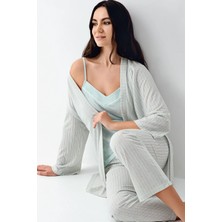 Pierre Cardin 9052 Kadın Sabahlıklı Ip Askılı Pijama Takımı-Nil
