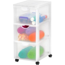 Ohyama, Plastik Saklama Kulesi, 15 Litrelik Çalışma Masası Çekmecesi, Tekerlekli, DDDC-303, Beyaz, Ergonomik Sap G 37,5 x D 29 x Y 61,5 cm