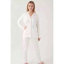 Pierre Cardin 7717 Kadın Uzun Kollu Gömlek Pijama Takımı-Krem