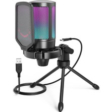 Ampligame A6V Yayıncı - Oyuncu - Gamer - Podcast - Youtuber Rgb USB Mikrofon (Siyah)