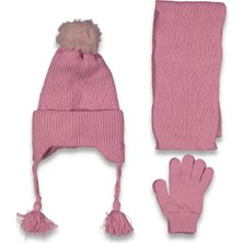 Ponponlu Kulakları Kapatan Içi Polarlı Bere Atki Eldiven Set Kız Çocuk Set 4-8 Yaş