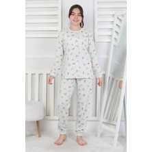 Isob Gri Kelebek Desenli %100 Pamuk Kız Çocuk Pijama Takımı 3-13 Yaş 51420