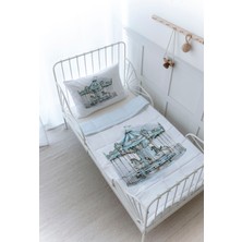 Organik Baskılı Montessori (100X200) Yorgan Seti - Royal Series - Blue Carousel
