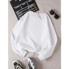 Üç Iplik Biskilet Yaka Basic Sweatshirt - Beyaz