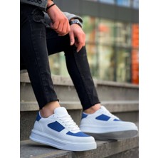 Kb-X8 Kuback Beyaz Cilt Mavi Süet Detaylı Beyaz Yüksek Taban Günlük Spor Ayakkabı