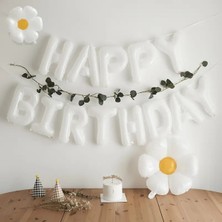 Beyaz Happy Bırthday Folyo Set Papatya Folyolu