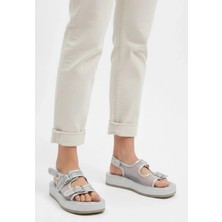 Kazax Sinna Gümüş Cilt Tül Detaylı Sandalet