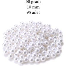 50 Gram 10MM Beyaz Renk Plastik Inci Boncuk Çanta ve Takı Yapım Boncuğu (~95 Adet)