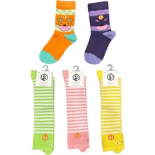 Kız Çocuk Renkli Desenli Günlük Pamuklu Dikişsiz Çorap