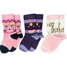 Kız Çocuk Renkli Desenli Günlük Pamuklu Dikişsiz Çorap