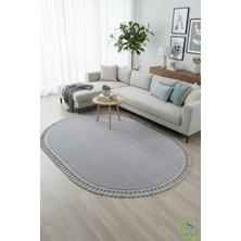 Post/peluş Yıkanabilir Kaymaz Taban Yumşacık Açık Gri Örgü Oval Saçaklı Modern ve Şık Salon Oturma Odası Mutfak Çocuk Odası Koridor Antre Halısı