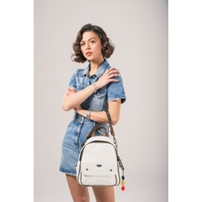 Ççs Kadın Fermuar Kapamalı Anahtarlık Aksesuarlı Deri Omuz ve Sırt Çantası